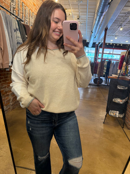 Cream Relaxed Soft Knit Boatneck Sweater