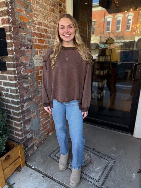 Mocha Mineral Wash Oversized Pullover