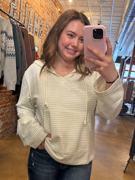 Blue & Cream Striped Lounge Hooded Top