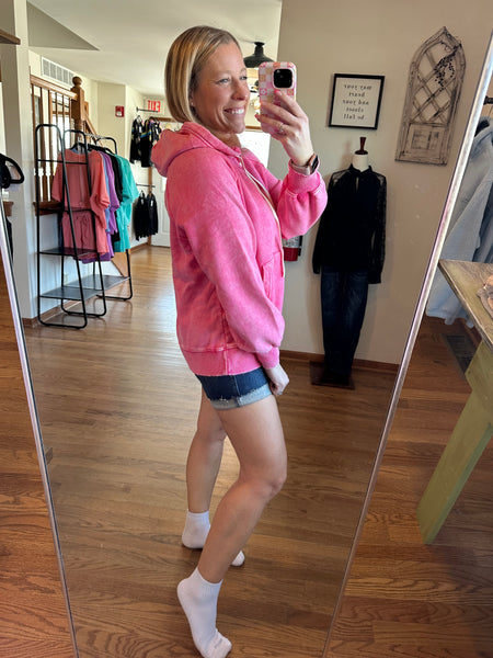 Mineral Wash Hoodie in Fuchsia