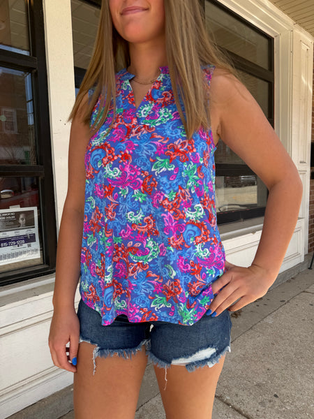 Violet Paradise Paisley Sleeveless Tank Top
