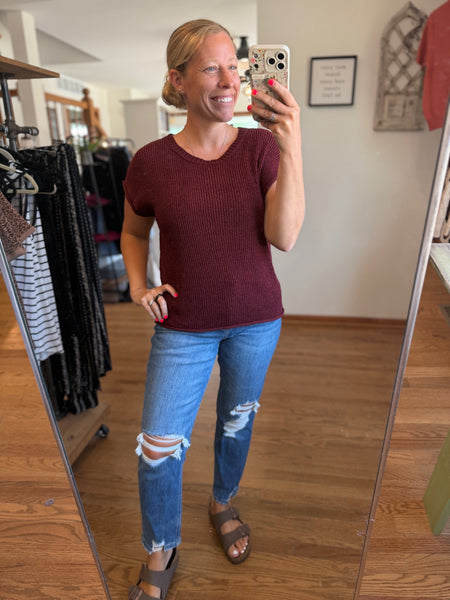 Burgundy Relaxed Sweater Knit Top