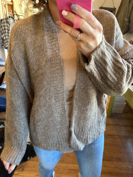 Taupe Open Front Cardigan