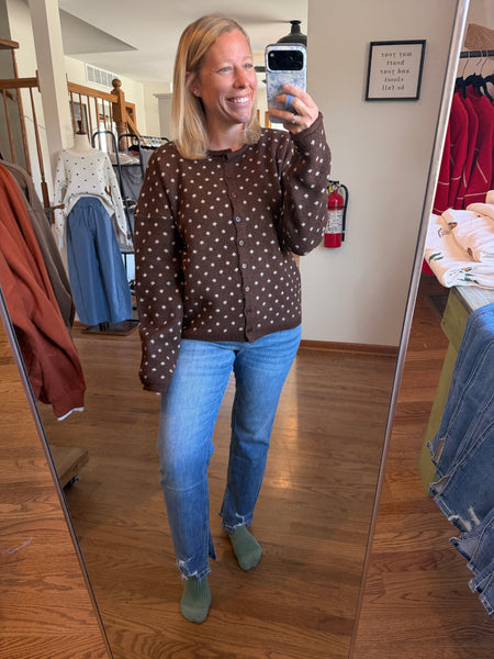 Chocolate Dotted Cardigan Sweater