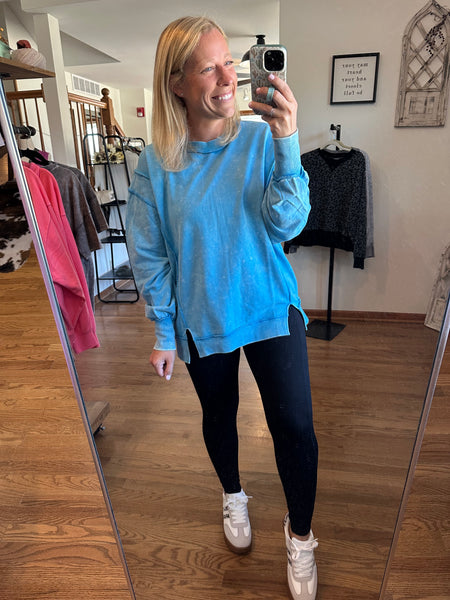 Deep Sky Acid Wash Exposed Seam Sweatshirt