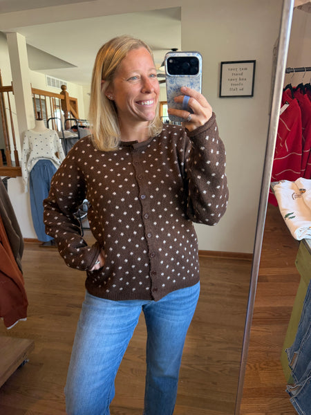 Chocolate Dotted Cardigan Sweater