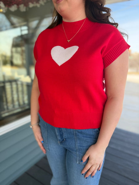 Red Heartbreaker Short Sleeve Sweater