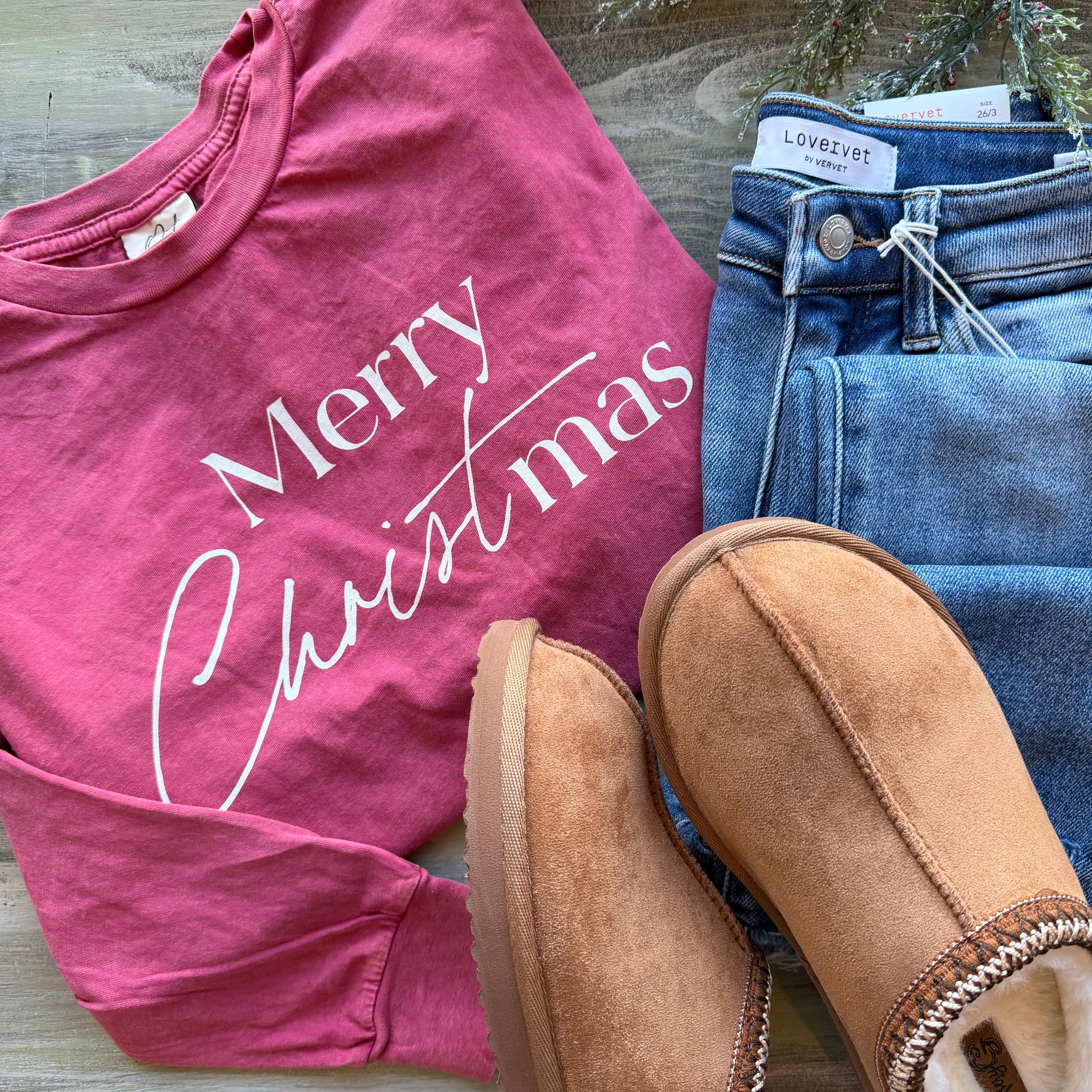 Cranberry Merry Christmas Mineral Washed Long Sleeve Graphic