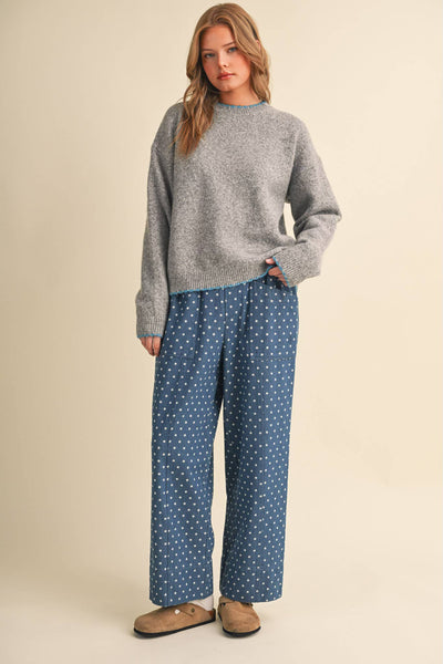 Grey & Aqua Scalloped Edge Sweater