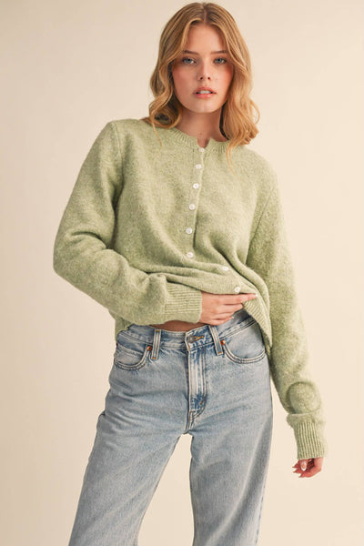 Ash Sage Marled Knit Sweater Cardigan