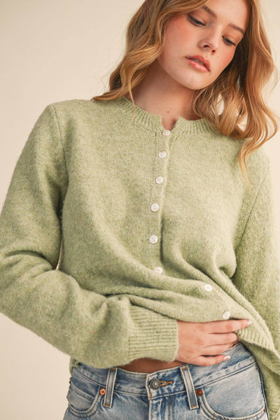 Ash Sage Marled Knit Sweater Cardigan
