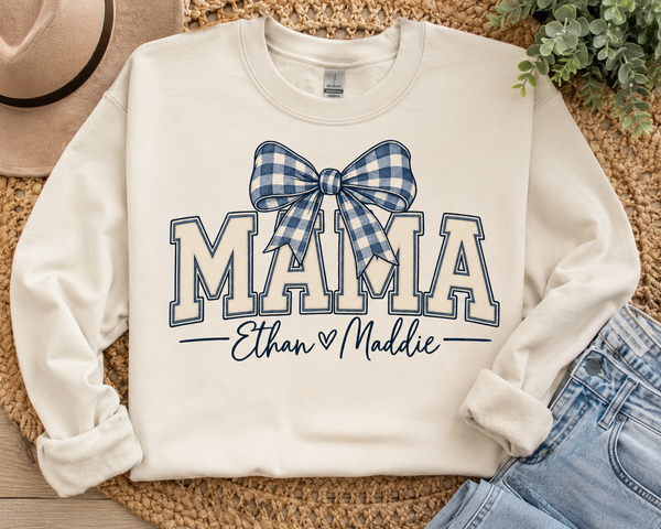 Gingham Bow Custom Names Graphic Sweatshirt