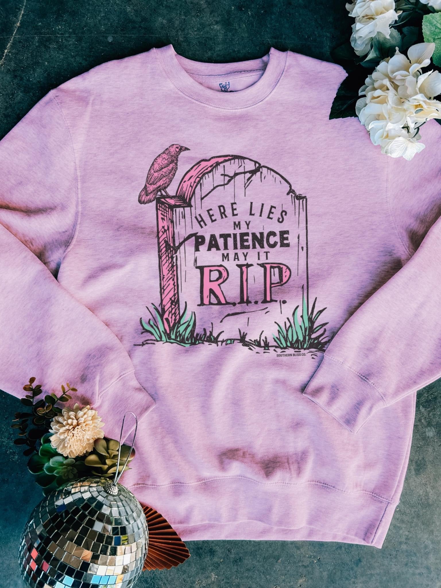 Here Lies My Patience Graphic Sweatshirt