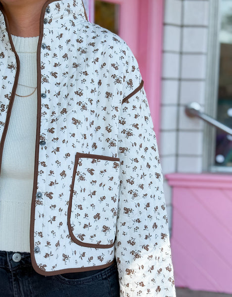 Cream Floral Quilted Jacket