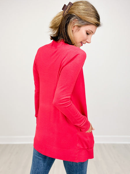 Coral Open Front Cardigan