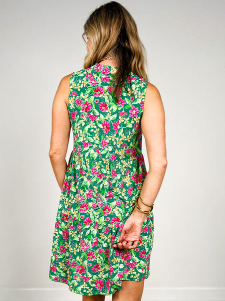 Kelly Green Floral Comfort Stretch Tiered Lizzy Dress