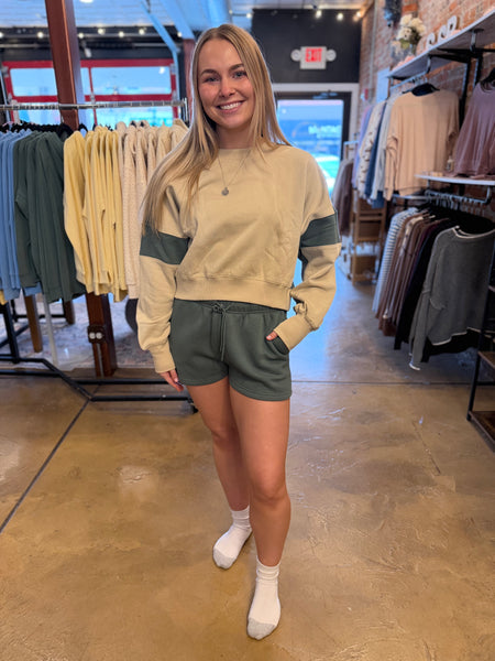 Evergreen & Taupe Color-Block Sweatshirt