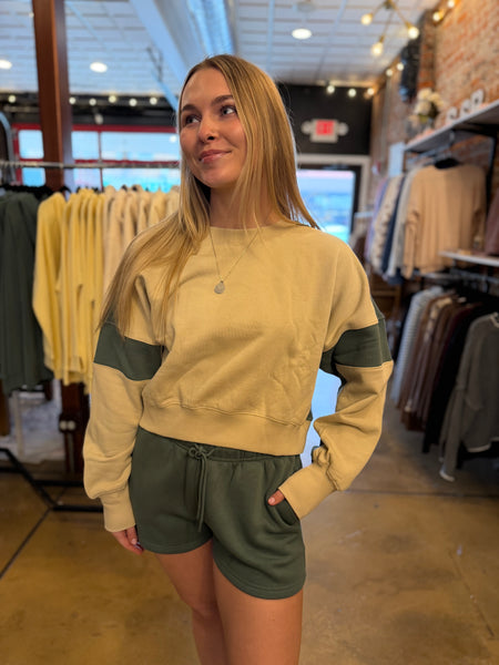 Evergreen & Taupe Color-Block Sweatshirt