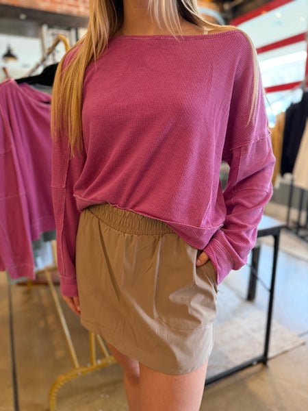 Orchid Raw Edge Waffle Knit Pullover