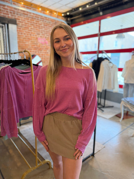 Orchid Raw Edge Waffle Knit Pullover