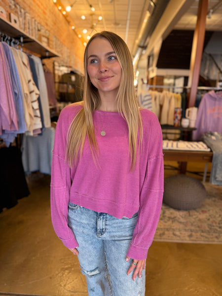 Orchid Raw Edge Waffle Knit Pullover