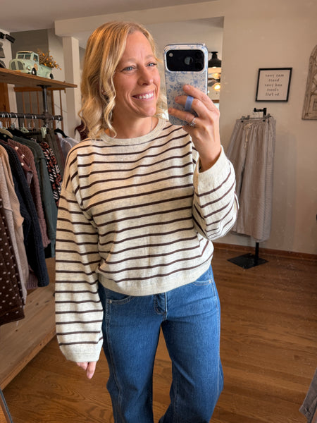 Heather Grey & Brown Stripe Knitted Top
