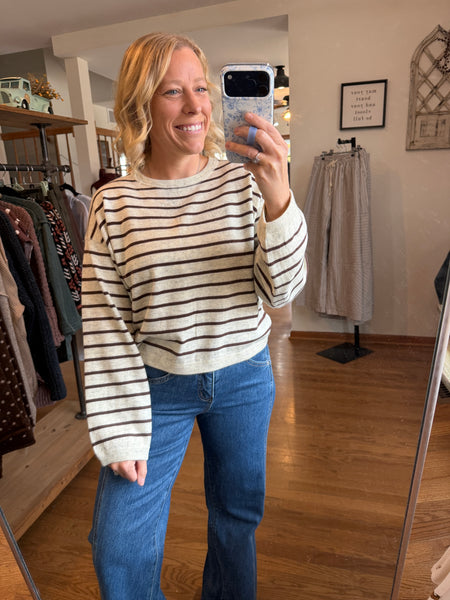 Heather Grey & Brown Stripe Knitted Top