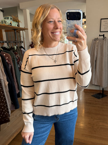 Beige & Black Stripe Sweater