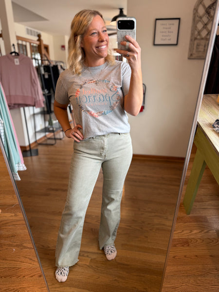 Light Olive Acid Wash Frayed Straight Wide Pants