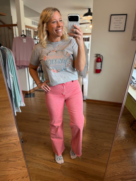 Ash Pink Acid Wash Frayed Straight Wide Pants