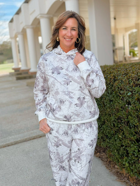 Grey Woodland Camo Hoodie and Sweatpants Set