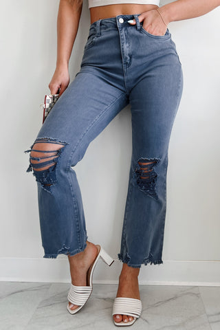 Blackberry Distressed Cropped Ankle Flares