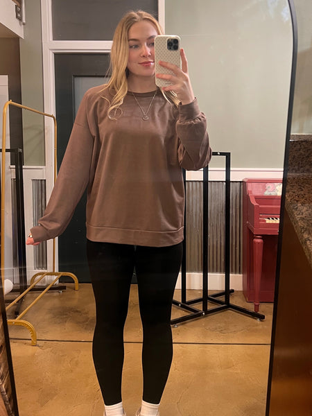 Mocha French Terry Crewneck Top