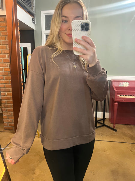 Mocha French Terry Crewneck Top