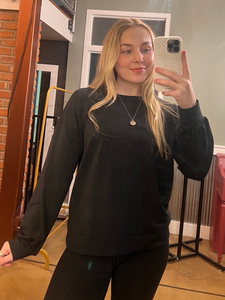 Black French Terry Crewneck Top