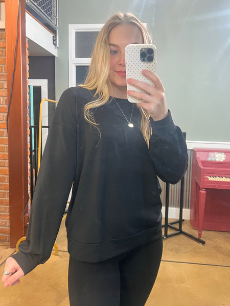 Black French Terry Crewneck Top