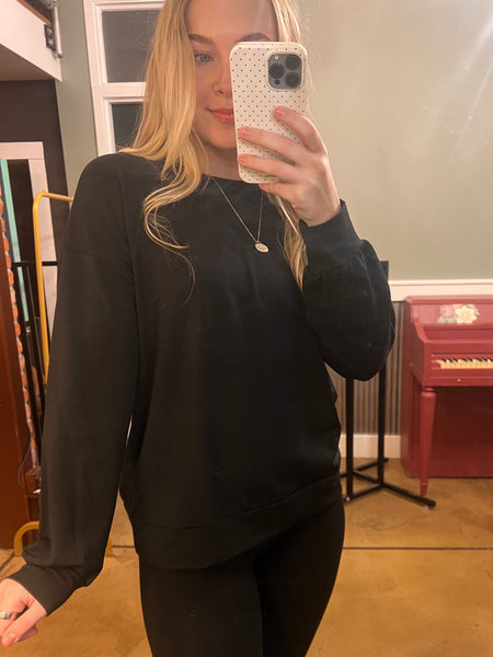 Black French Terry Crewneck Top