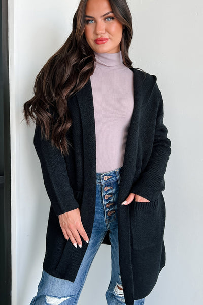 Black Hooded Sweater Cardigan