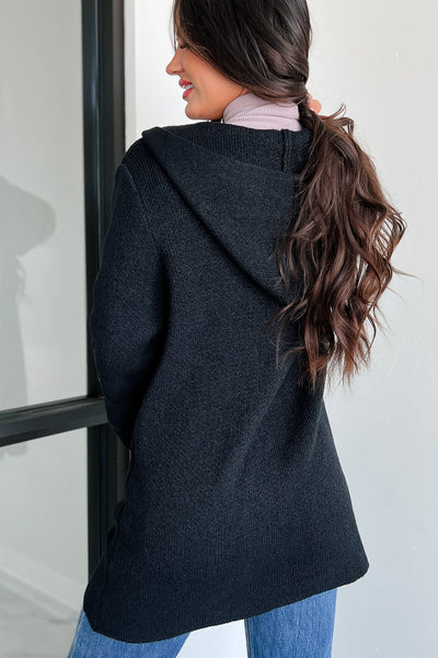 Black Hooded Sweater Cardigan