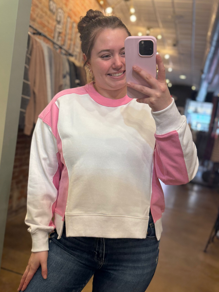 Pink & White Color-Block Top