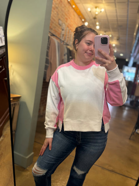 Pink & White Color-Block Top