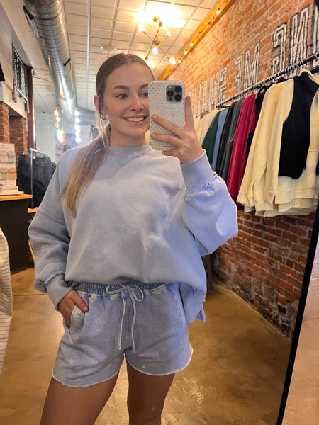 Light Blue Mineral Wash Lounge Shorts