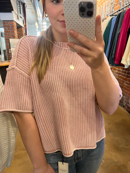 Dusty Pink Mineral Wash Short Sleeve Knit Top