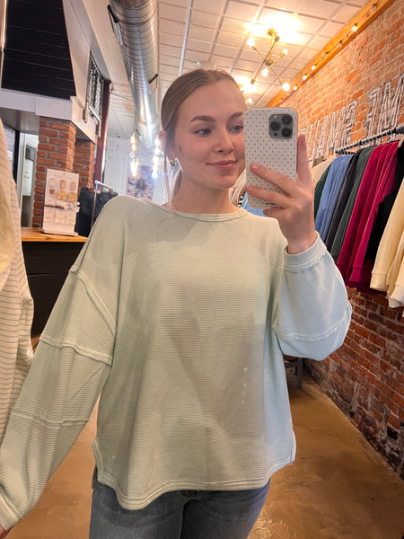 Exposed Seam Long Sleeve Knit Top