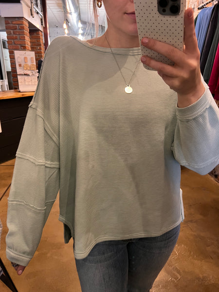 Exposed Seam Long Sleeve Knit Top