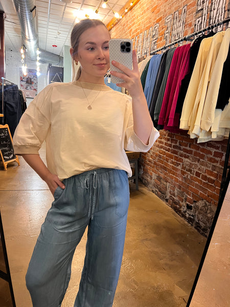 Cream Contrast Trim Short Sleeve Knit Top