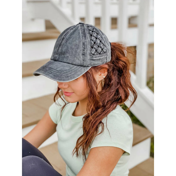 Basket Woven Criss Cross High Pony Hat - More Colors!