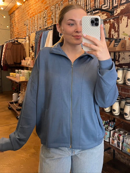 Grey Blue Scuba Zip-Up Jacket