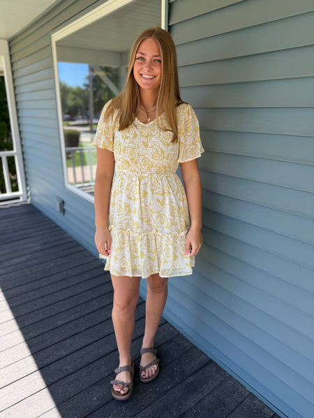 Yellow Floral Smocked Dress