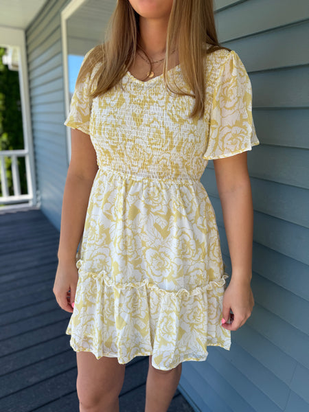 Yellow Floral Smocked Dress